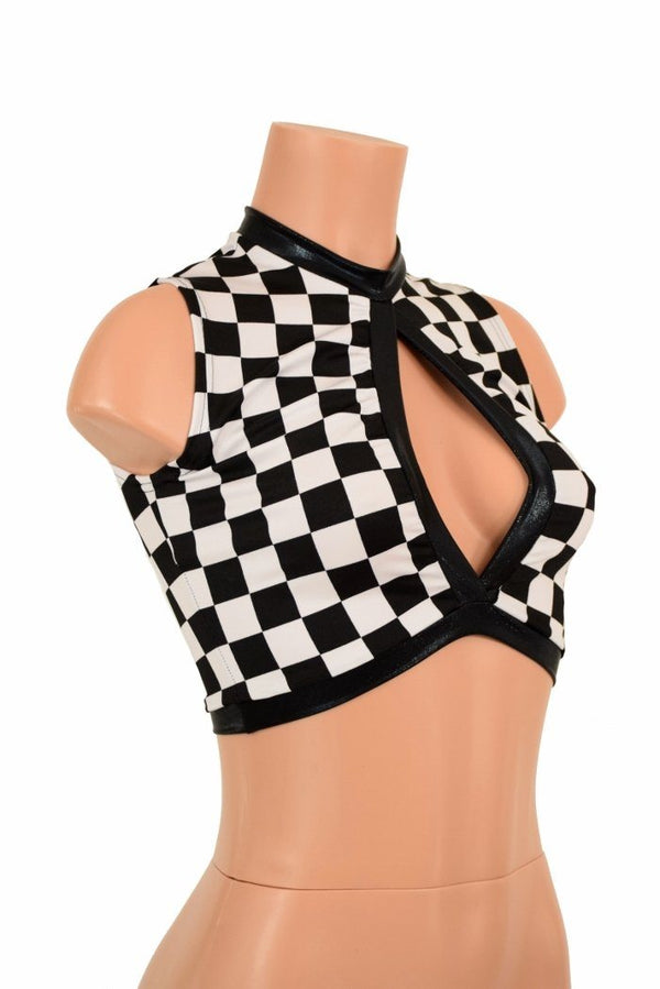 Sleeveless Keyhole Top in Checkered Print - 2
