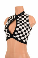 Sleeveless Keyhole Top in Checkered Print - 4