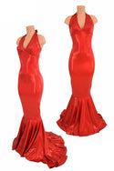 Red Sparkly Jewel Halter Gown - 1