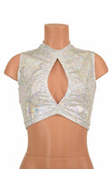 Sleeveless Keyhole Top in Silvery White - 1