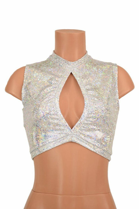 Sleeveless Keyhole Top in Silvery White - Coquetry Clothing