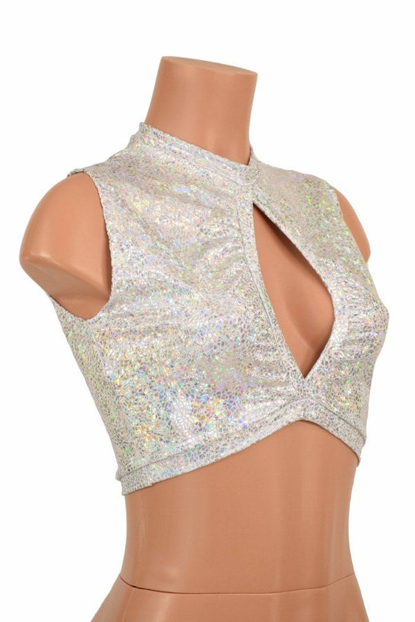 Sleeveless Keyhole Top in Silvery White - 2