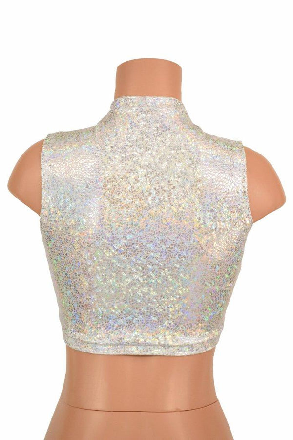 Sleeveless Keyhole Top in Silvery White - 3