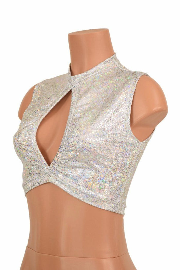 Sleeveless Keyhole Top in Silvery White - 4