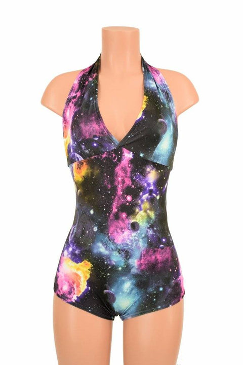 Ready to Ship UV Glow Galaxy Print "Monroe" Halter Romper Large - Coquetry Clothing