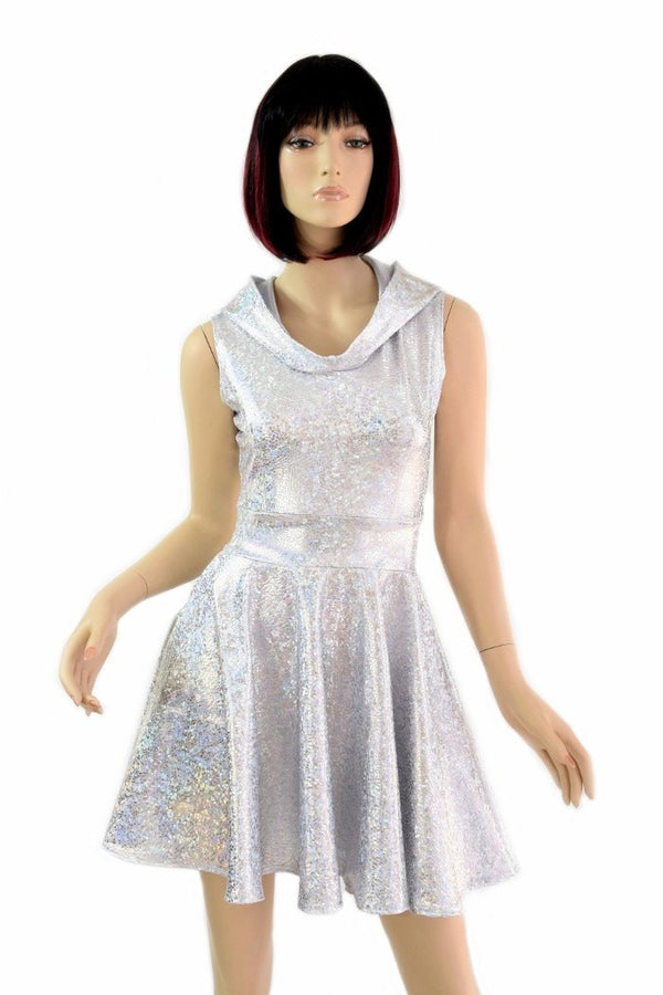 Silvery Holographic Pocket Skater Dress - 7