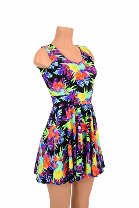 UV Glow Sonic Bloom Tank Skater Dress - Coquetry Clothing