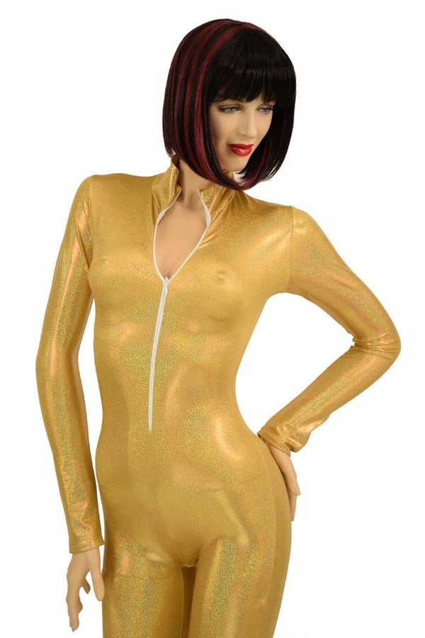 Gold Sparkly Turtle Neck Catsuit - 2