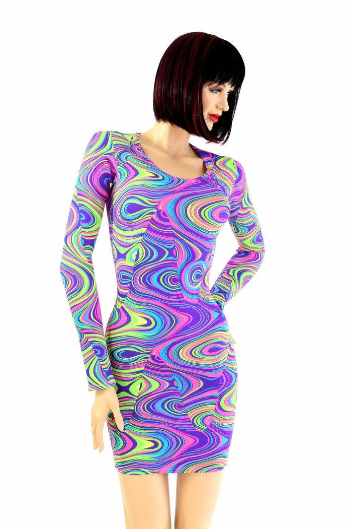 Coquetry Clothing Neon Glow Worm Long Sleeve Dress Small Glow Worm