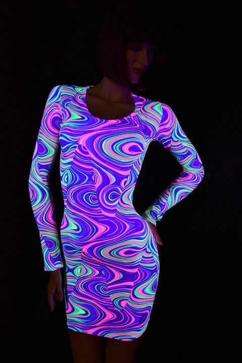Neon Glow Worm Long Sleeve Dress - Coquetry Clothing