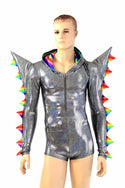Mens Silver Holographic Spiked Romper - 4