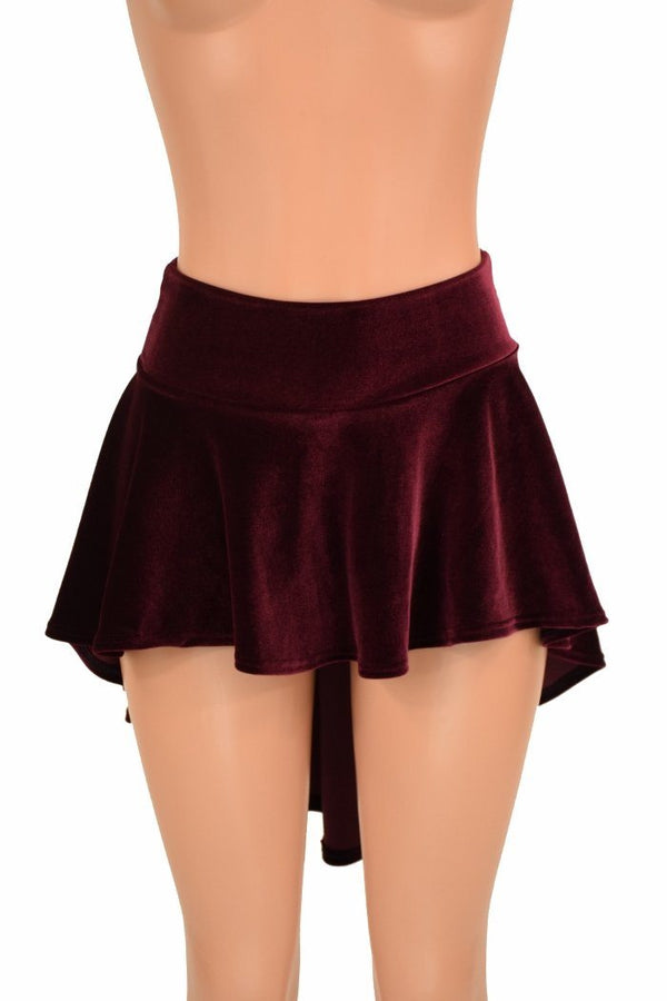 Burgundy Velvet Hi-Lo Mini Skirt - 2