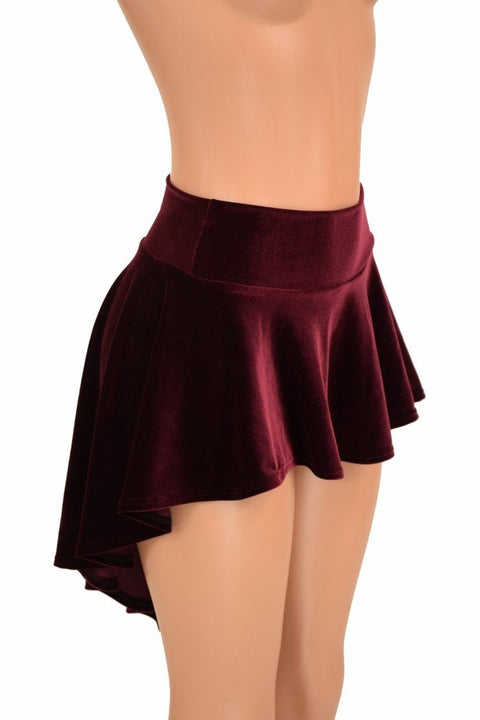 Burgundy Velvet Hi-Lo Mini Skirt - Coquetry Clothing