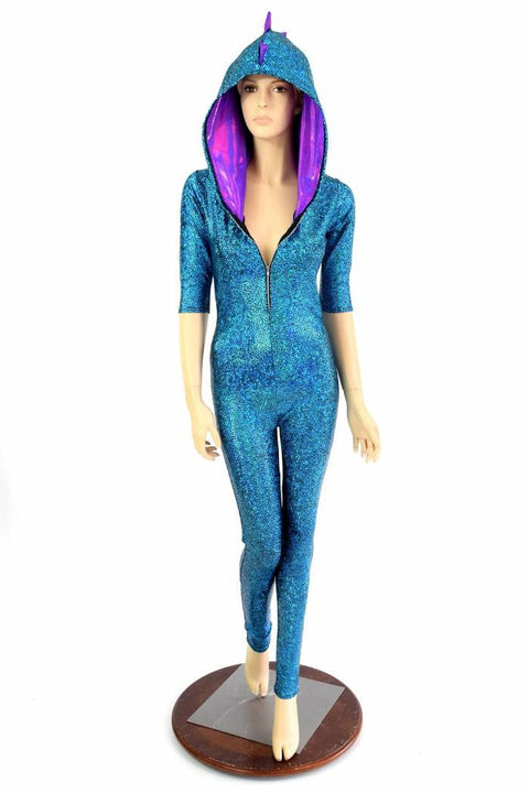 Turquoise Holo Dragon Catsuit - Coquetry Clothing