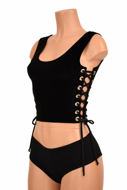 Side Lace Up Black Tank Crop - Coquetry Clothing
