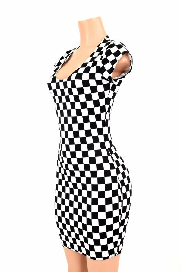 Black & White Checkered Bodycon Dress - 1