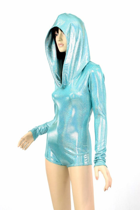Seafoam Holographic Hoodie Romper - Coquetry Clothing