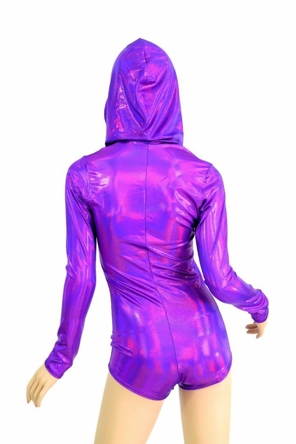 Purple Long Sleeve Hoodie Romper - 5