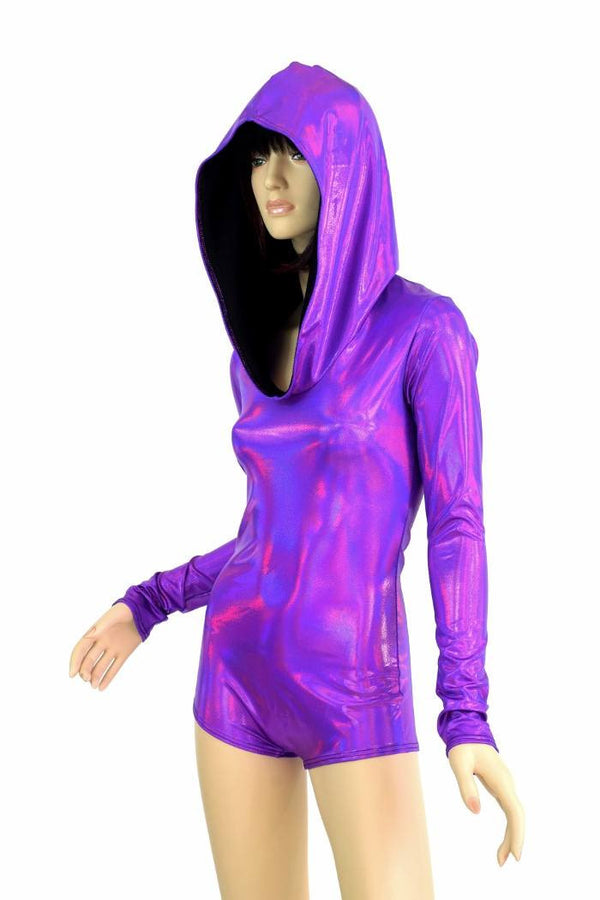 Purple Long Sleeve Hoodie Romper - 1