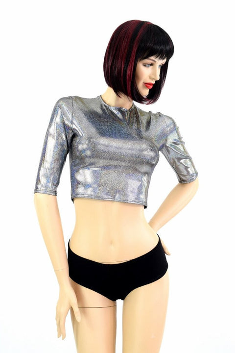 Silver Half Sleeve Crop Top - Coquetry Clothing