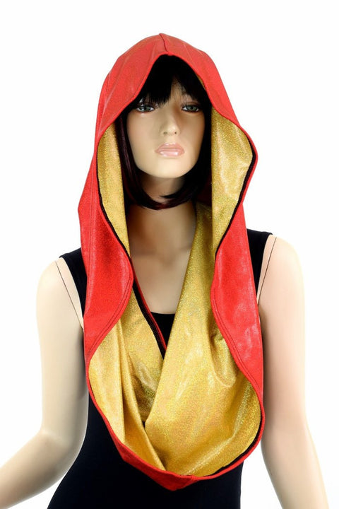 Red & Gold HUGE Reversible Festival Hood - Coquetry Clothing