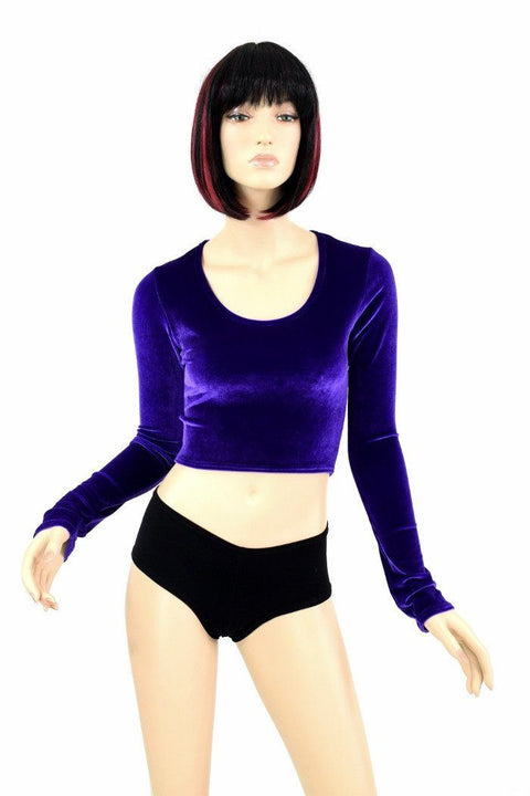 Purple Velvet Long Sleeve Crop - Coquetry Clothing