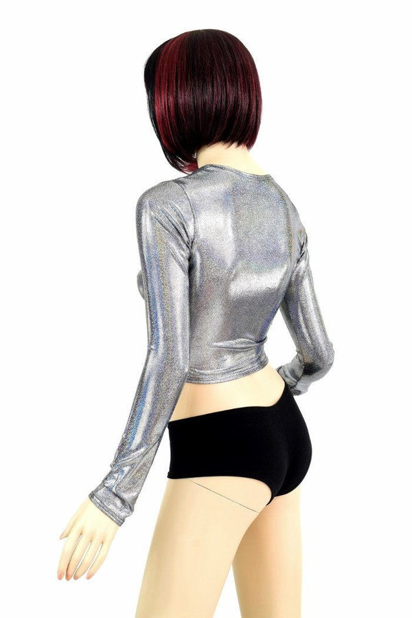 Silver Holographic Long Sleeve Crop - 5