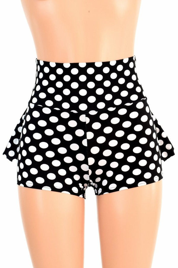 Black & White Polka Dot Ruffle Rump Shorts - 2