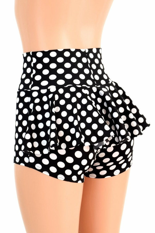 Black & White Polka Dot Ruffle Rump Shorts - 1