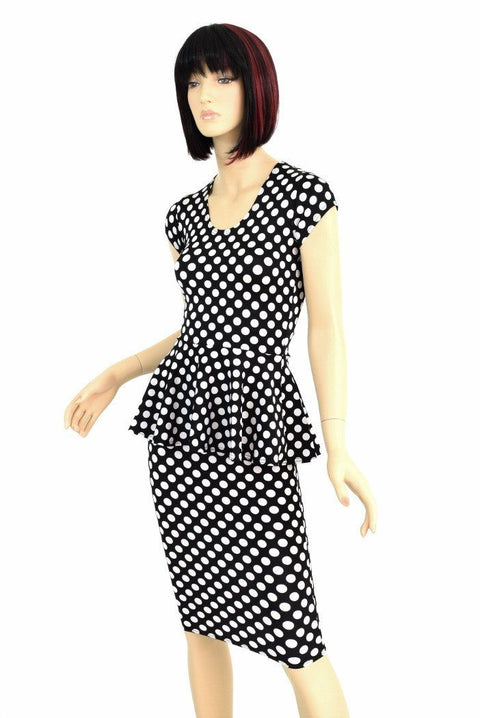 Black & White Polka Dot Peplum & Skirt Set - Coquetry Clothing