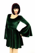 Green Velvet Trumpet Sleeve Skater Dress - 1