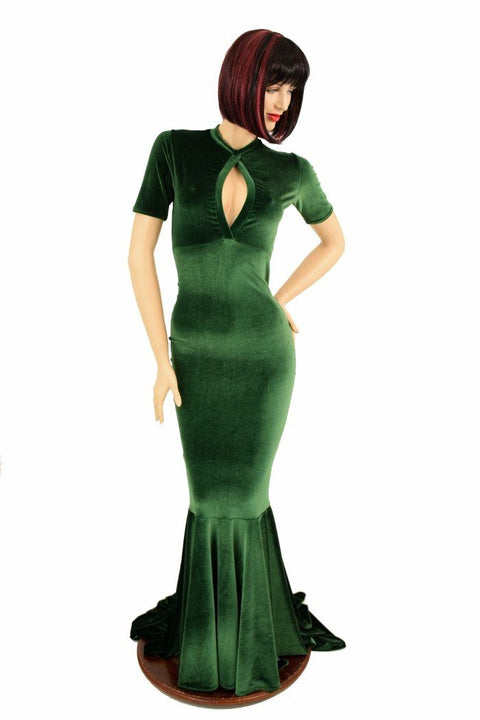 Green Velvet Keyhole Gown - Coquetry Clothing