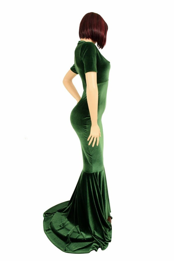 Green Velvet Keyhole Gown - 4