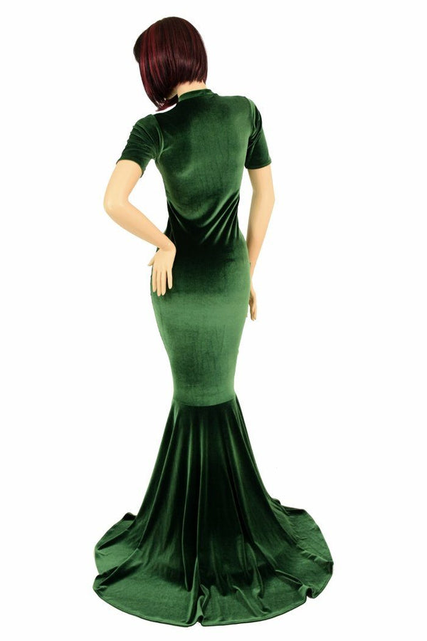Green Velvet Keyhole Gown - 5