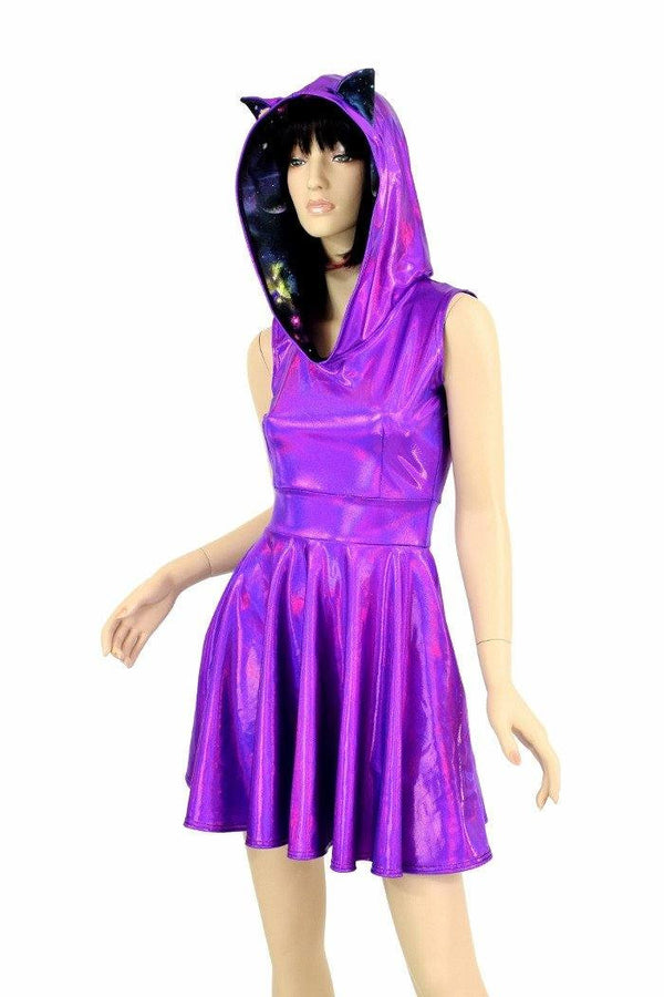 Purple Kitty Hoodie Skater Dress - 1