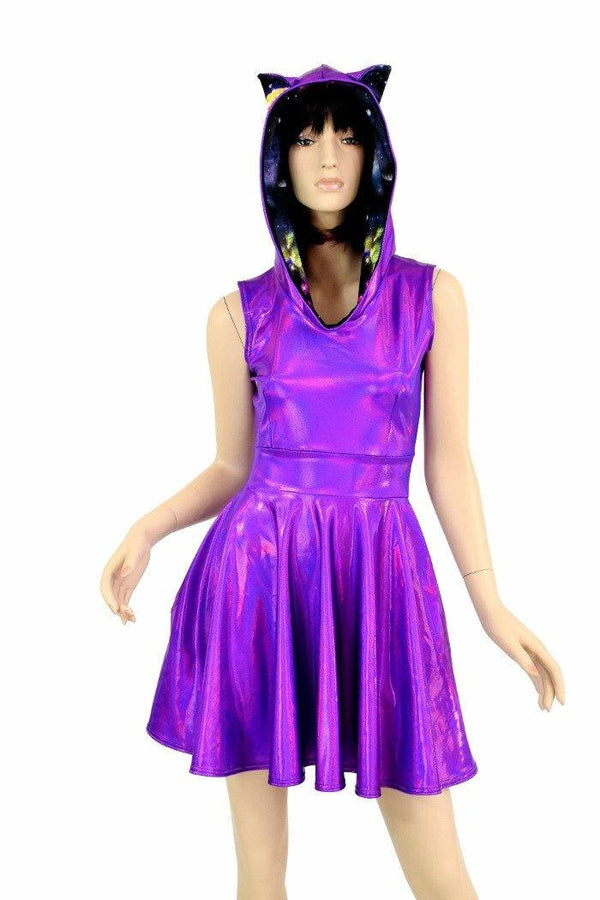 Purple Kitty Hoodie Skater Dress - 4
