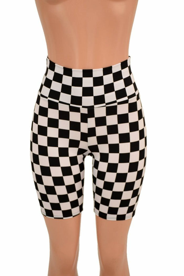 Black & White Check Bike Shorts - 2