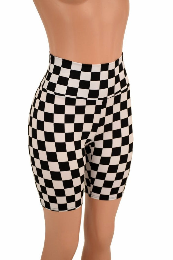 Black & White Check Bike Shorts - 1