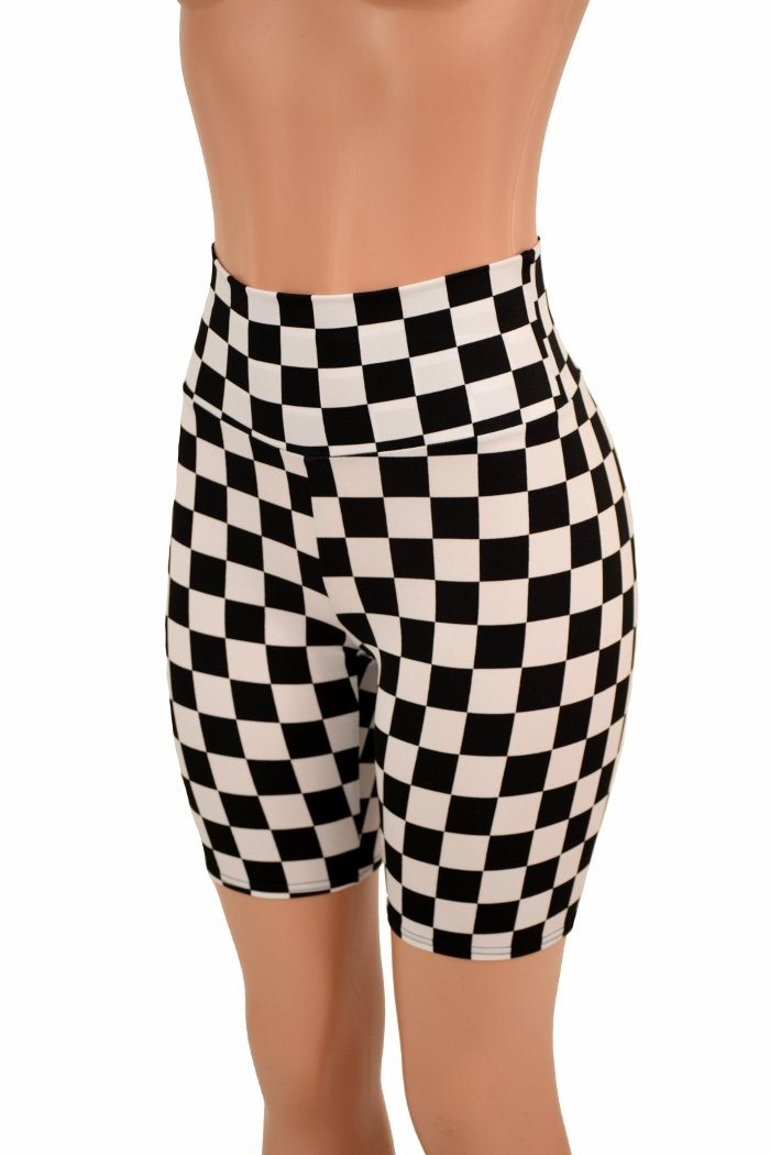 Black White Check Bike Shorts