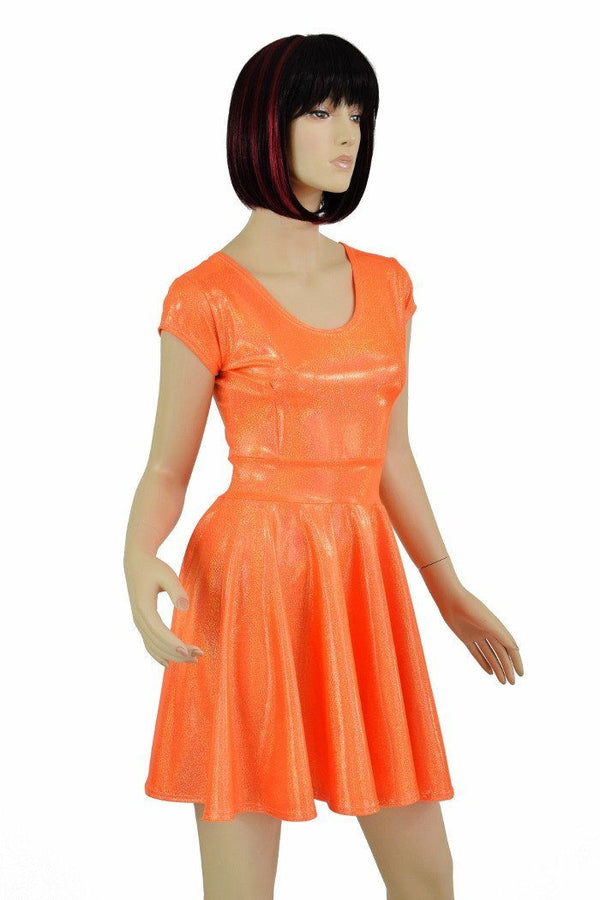 Orange Sparkly Jewel Cap Sleeve Skater Dress - 3
