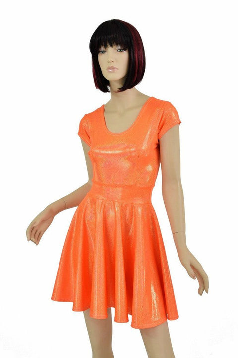 Orange Sparkly Jewel Cap Sleeve Skater Dress - Coquetry Clothing