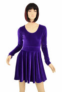 Purple Velvet Long Sleeve Skater Dress - 1