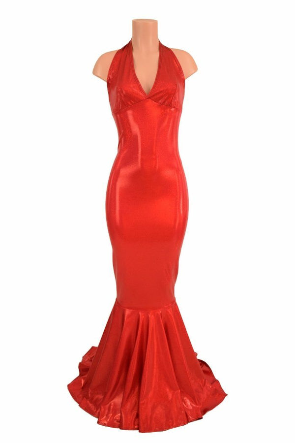 Red Sparkly Jewel Halter Gown - 3