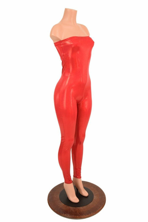 Strapless Tube Top Catsuit in Red Sparkly Jewel - Coquetry Clothing