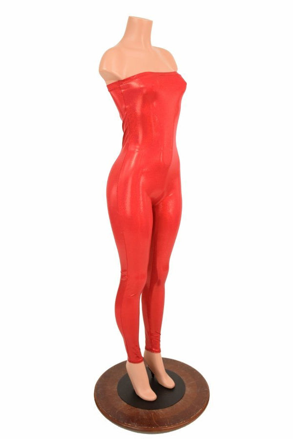Strapless Tube Top Catsuit in Red Sparkly Jewel - 1