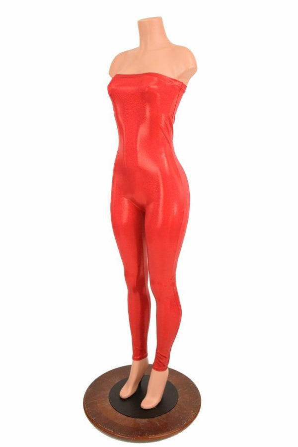 Strapless Tube Top Catsuit in Red Sparkly Jewel - 2