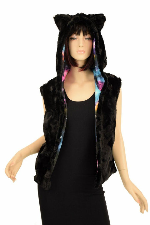 Minky Open Front Short Vest with Kitty Ears - Coquetry Clothing