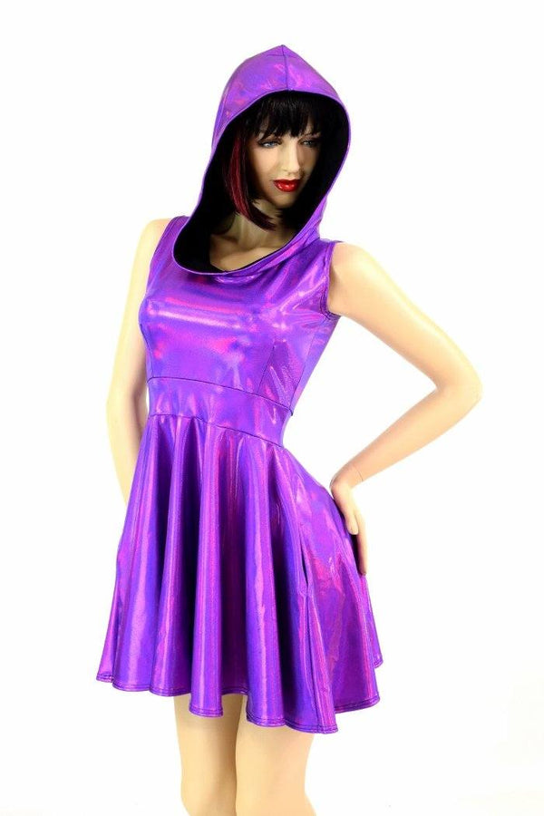 Grape Holographic Pocket Skater Dress - 1