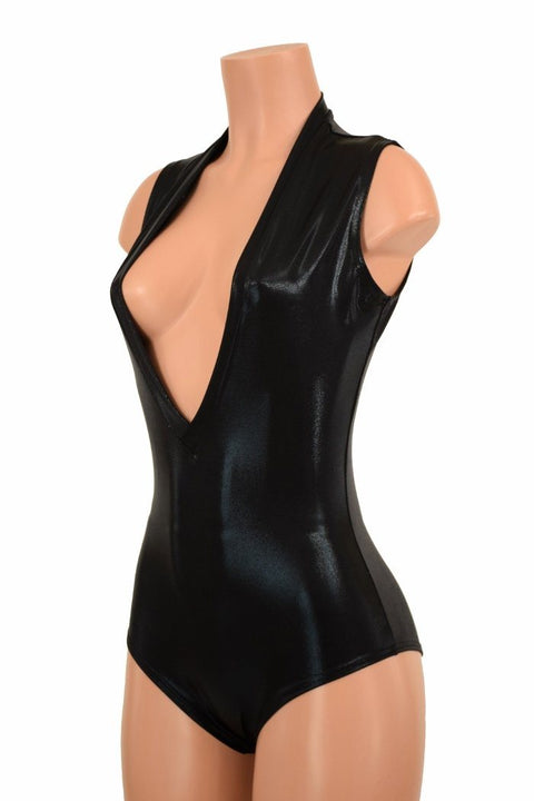 Deep Plunge Black Metallic Romper - Coquetry Clothing