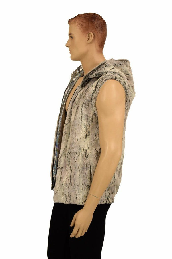 Mens Minky Faux Fur Hooded Vest - 2